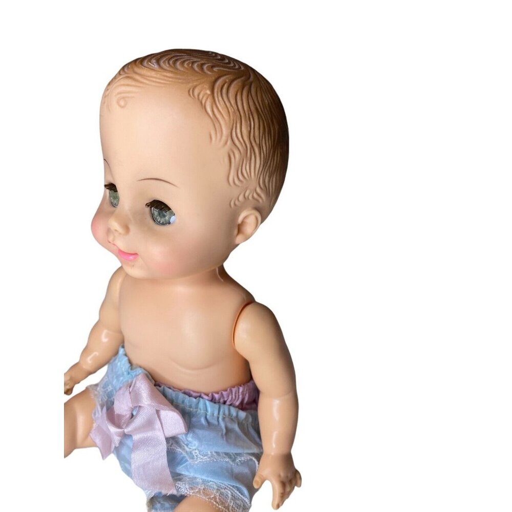 Vintage Horsman Dolls Inc 1960s Baby Doll With Blue Eyes & Pink Lips In Blue Rib - Picture 3 of 6